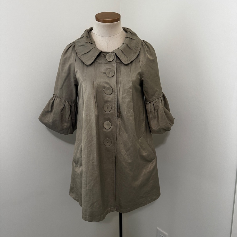 RYU Medium Swing Coat Peacoat 3/4 Puff Sleeves Button Front Retro Cottagecore